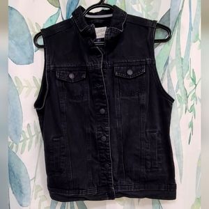 Black denim button up vest